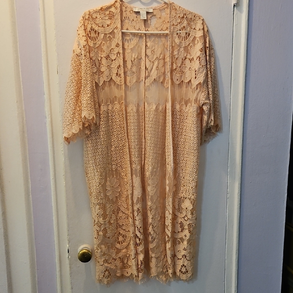 Forever 21 Lace Long Kimono Long Cardigan ard